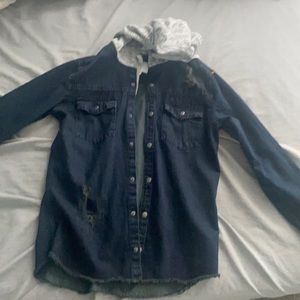 Dark blue ripped denim jacket